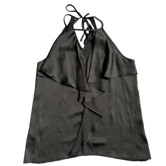 GUESS BLACK SILK TANK TOP FLOWY BLOUSE WITH V NECK AND HALTER TOP SIZE XS - Picture 1 of 6